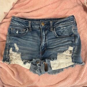 Distressed Denim Blue Shorts